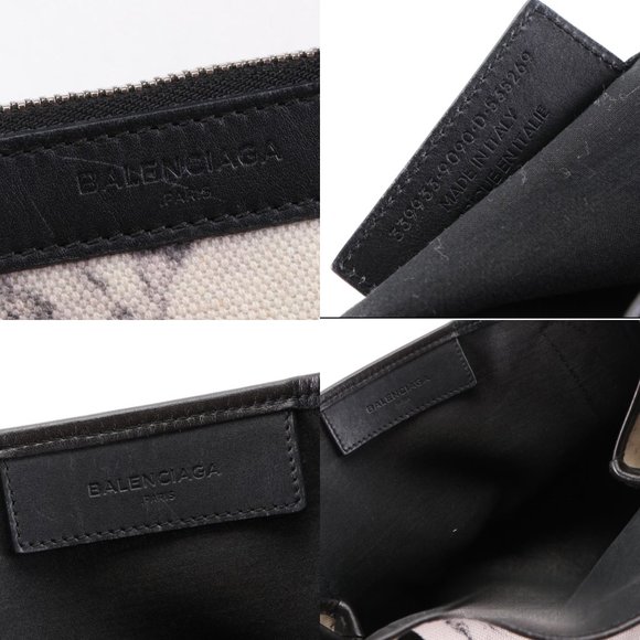 BALENCIAGA Navy Cabas Small Black White Marble Print Tote Bag with Zip Pouch - Picture 9 of 10